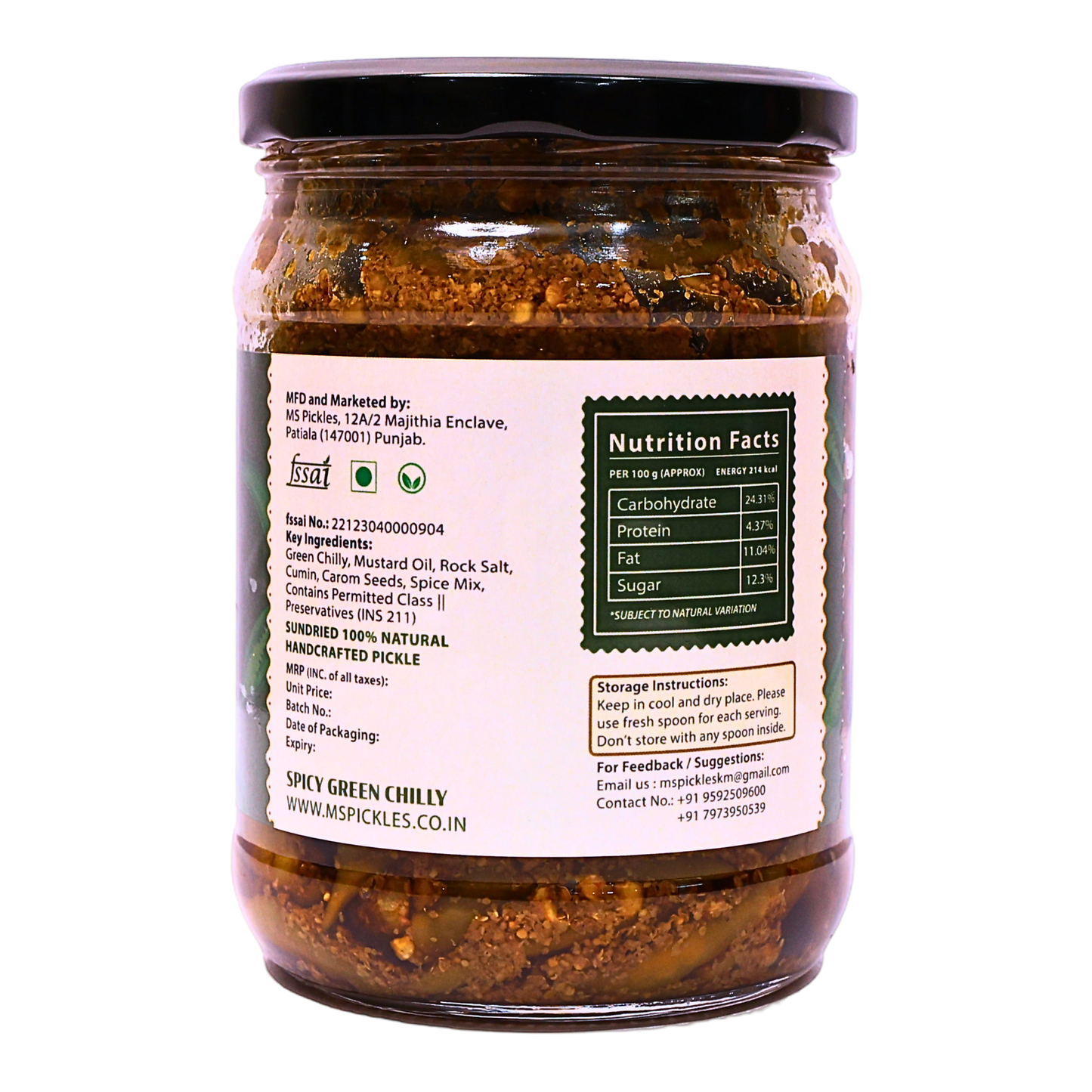 Homemade Spicy Green Chilli Pickle